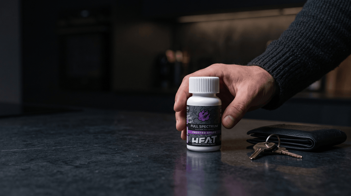 StraightHeat kratom tablet blister packs on a kitchen counter