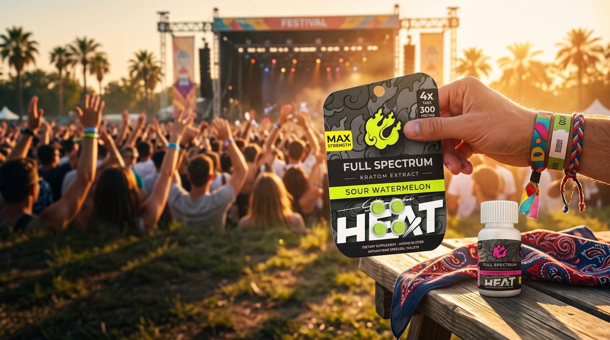 Sour Watermelon tablet card held up at an outdoor music festival